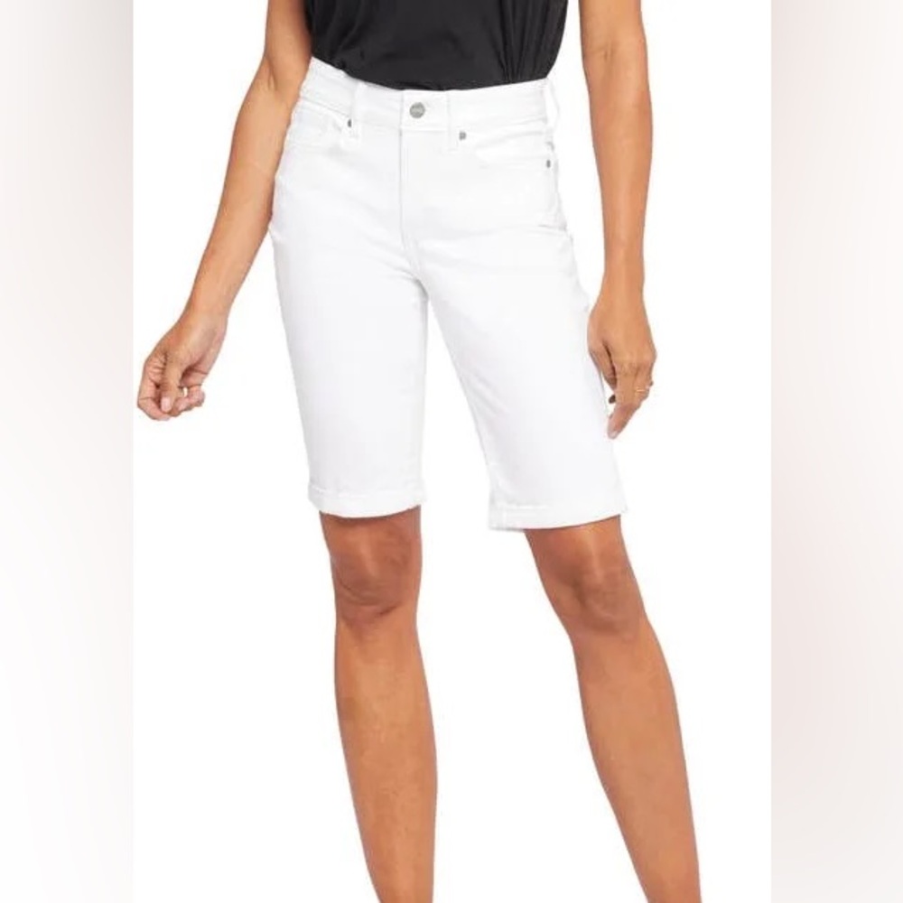 NYDJ Briella White 11” Roll Cuffed Denim Shorts size 14